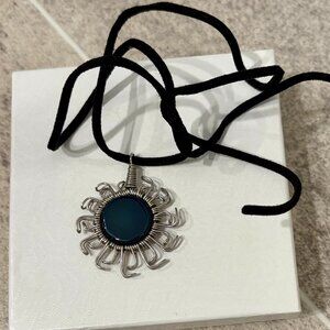 Handmade silver wire and dark blue onyx choker necklace